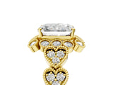 Yellow gold Radiant Cut Brilliant Milgrain Pave Heart Band Solitaire Ring_8