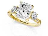 Yellow gold Radiant Cut Brilliant Three-Stone Diamond Ring with Pavé Band and Four-Prong Setting_4