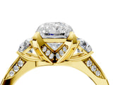 Yellow gold Radiant Cut Brilliant Three-Stone Diamond Ring with Pavé Band and Four-Prong Setting_7