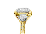 Yellow gold Radiant Cut Brilliant Three-Stone Diamond Ring with Pavé Band and Four-Prong Setting_8