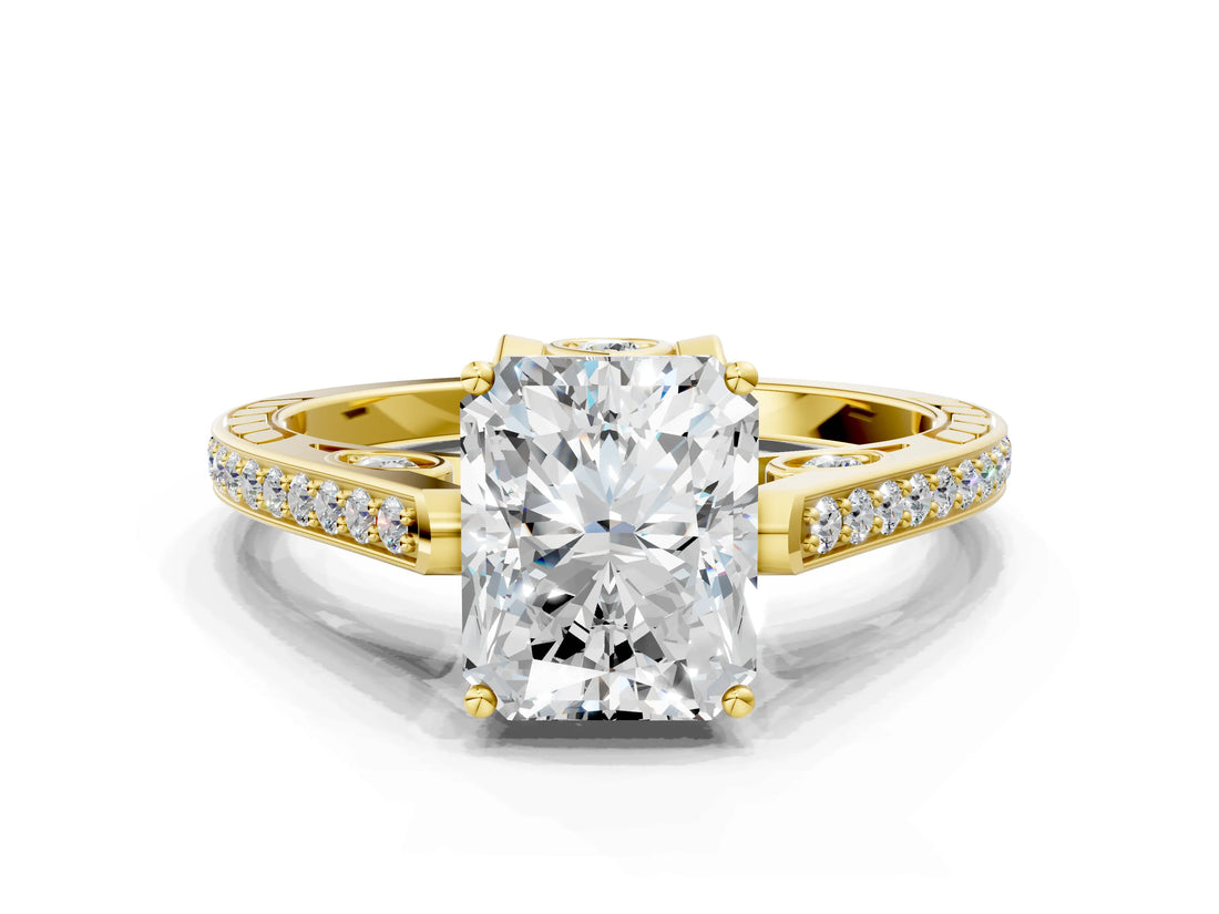 Yellow gold Radiant Cut Cathedral Pave Diamond Engagement Ring with Six-Prong Setting_44