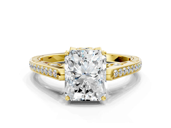 Yellow Gold Radiant Cut Cathedral Engagement Ring Setting with Pave Shoulders