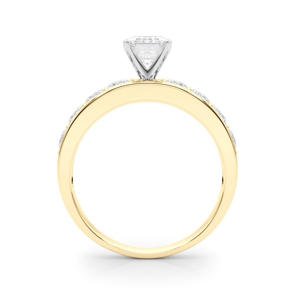 Yellow gold Radiant Cut Channel Set Diamond Engagement Ring with Four-Prong Setting 1