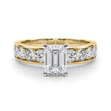 14K Yellow Gold 4.07 Carat E VVS2 Radiant Cut Channel Set Diamond Engagement Ring with Four-Prong Setting