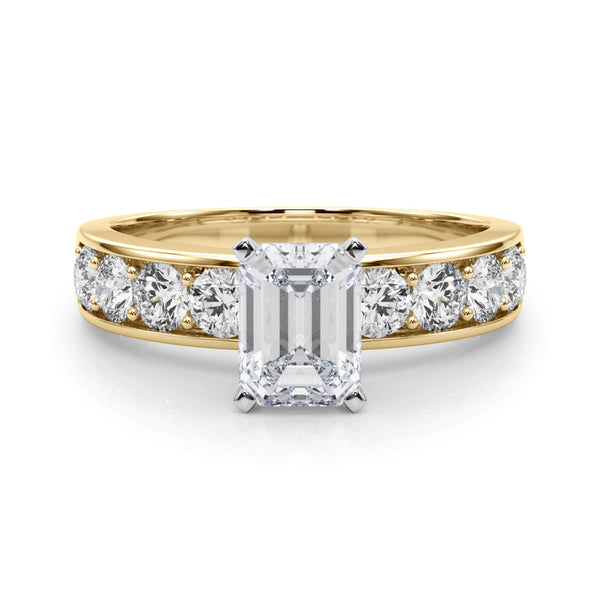 14K Yellow Gold 4.07 Carat E VVS2 Radiant Cut Channel Set Diamond Engagement Ring with Four-Prong Setting