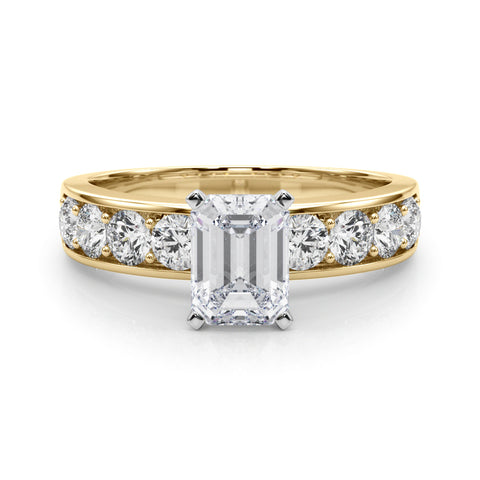 Yellow gold Radiant Cut Channel Set Diamond Engagement Ring with Four-Prong Setting