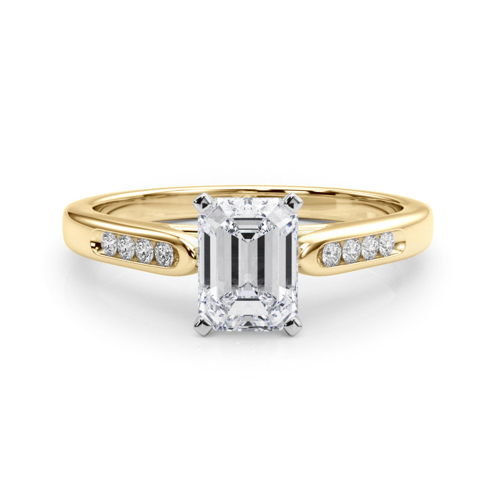 Yellow gold Radiant Cut Channel Set Solitaire Engagement Ring with Four-Prong Setting
