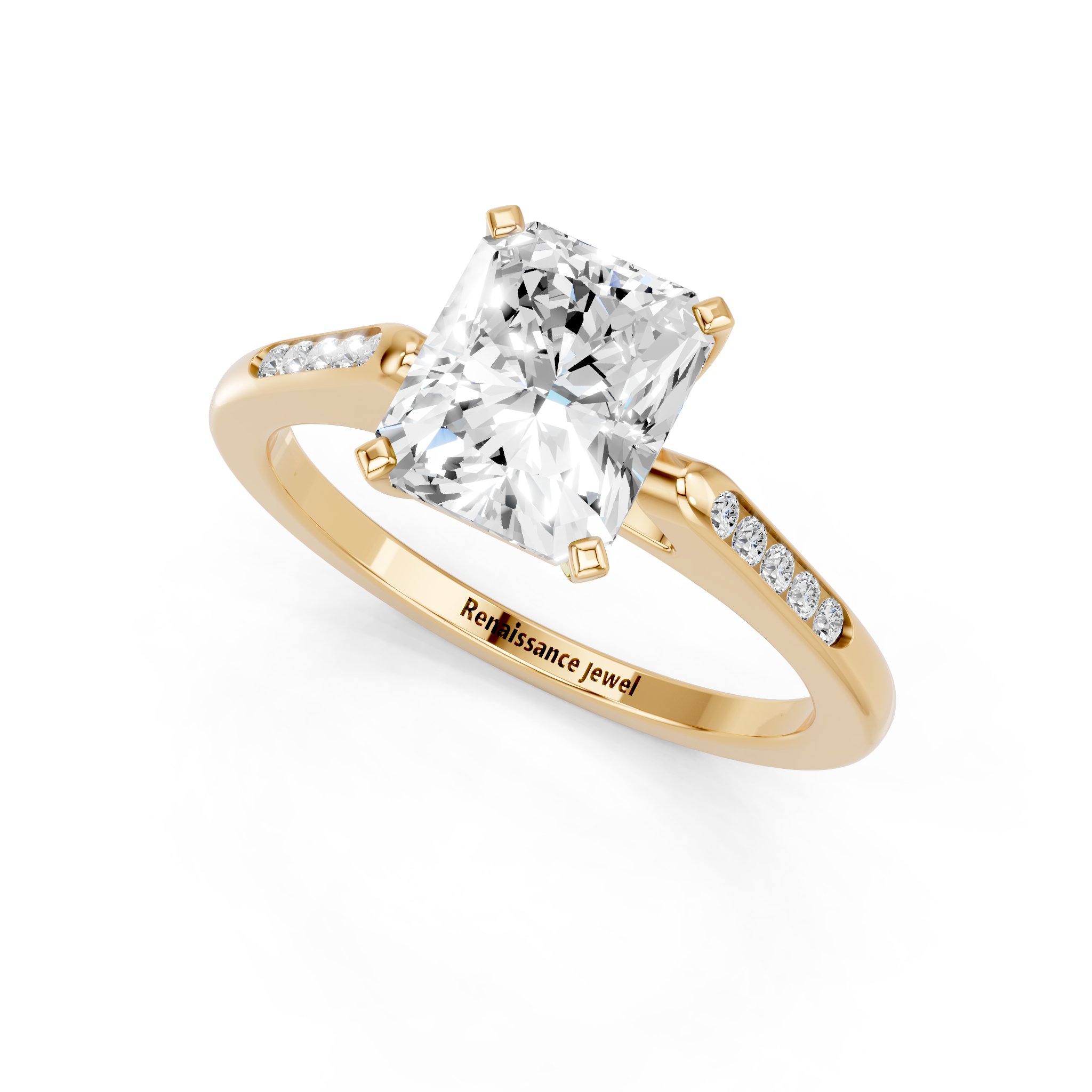 Yellow gold Radiant Cut Channel Set Solitaire Engagement Ring with Four-Prong Setting_83