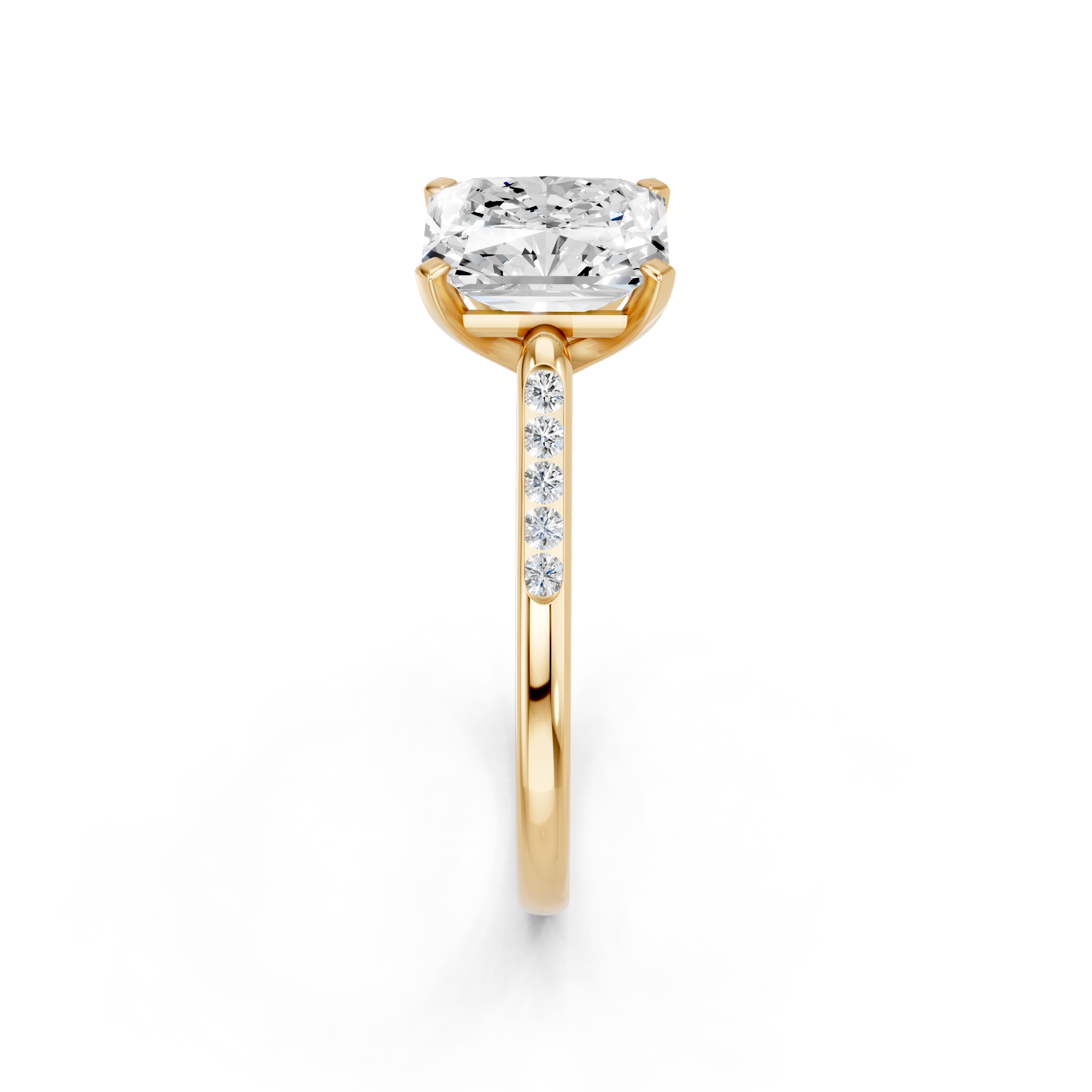 Yellow gold Radiant Cut Channel Set Solitaire Engagement Ring with Four-Prong Setting_84