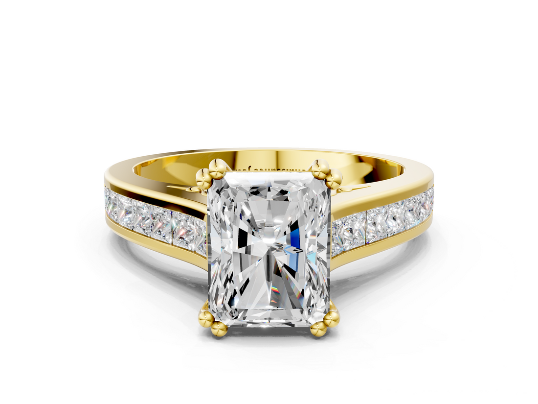 Yellow gold Radiant Cut Channel Set Solitaire Engagement Ring with Prong Setting_31