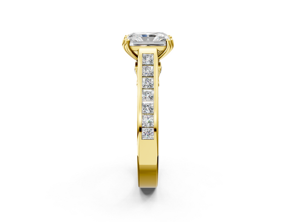 Yellow Gold Radiant Cut Channel Set Solitaire Engagement Ring Setting with Double Claw Prongs