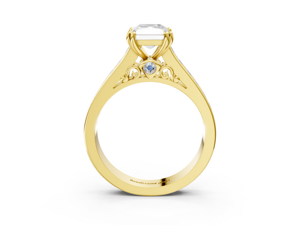 Yellow Gold Radiant Cut Channel Set Solitaire Engagement Ring Setting with Double Claw Prongs