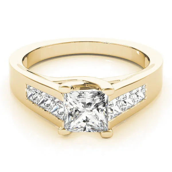 Yellow gold Radiant Cut Channel Set Solitaire Ring with Four-Prong Setting