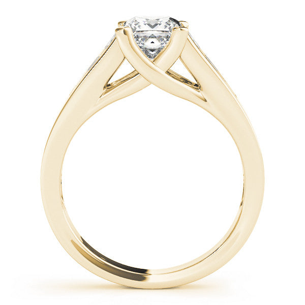 Yellow gold Radiant Cut Channel Set Solitaire Ring with Four-Prong Setting