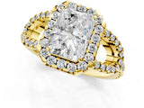 Yellow gold Radiant Cut Cut Diamond Halo Engagement Ring with Open Split Pavé Band_10