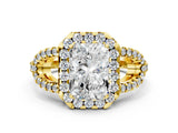 Yellow gold Radiant Cut Cut Diamond Halo Engagement Ring with Open Split Pavé Band_9