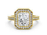 Yellow gold Radiant Cut-Cut Diamond Halo Engagement Ring with Pave Band and Prong Setting_9