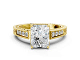 Yellow gold Radiant Cut Cut Diamond Milgrain Pave Band Four-Prong Setting Ring_3