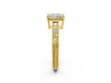 Yellow gold Radiant Cut Cut Diamond Milgrain Pave Band Four-Prong Setting Ring_5