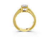 Yellow gold Radiant Cut Cut Diamond Milgrain Pave Band Four-Prong Setting Ring_6