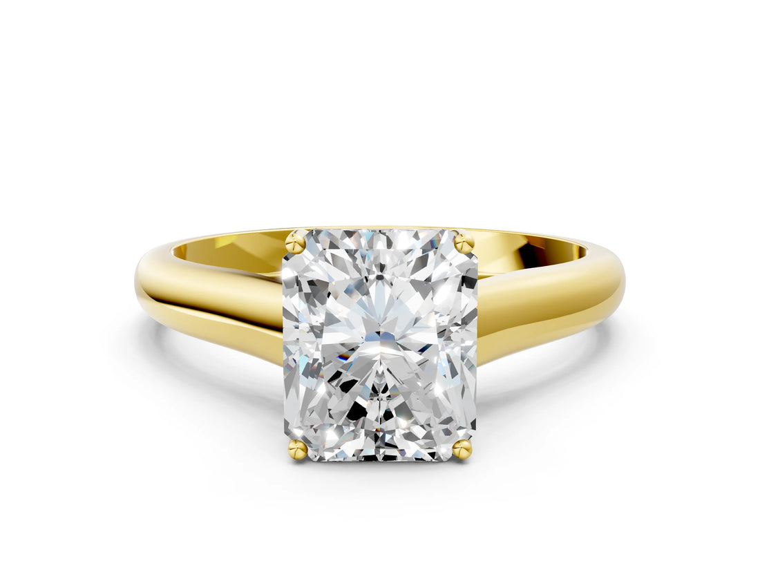 Yellow gold Radiant Cut Cut Diamond Solitaire Engagement Ring with Tapered Plain Band and Four-Prong Setting_15