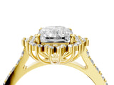 Yellow gold Radiant Cut Cut Diamond Sunburst Halo Engagement Ring with Pavé Band_7