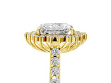 Yellow gold Radiant Cut Cut Diamond Sunburst Halo Engagement Ring with Pavé Band_8