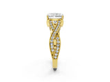 Yellow gold Radiant Cut Cut Diamond Twisted Band with Milgrain Pave Setting and Four-Prong Setting_8