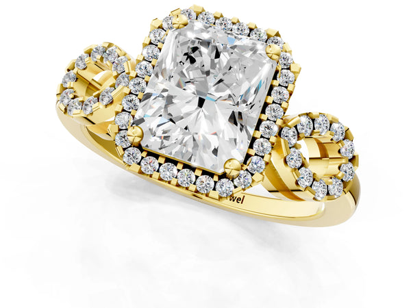 Yellow Gold Radiant Cut Pave Infinity Halo Engagement Ring Setting