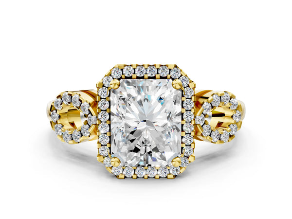 Yellow Gold Radiant Cut Pave Infinity Halo Engagement Ring Setting