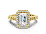 Yellow gold Radiant Cut Cut Halo Pavé Solitaire Ring with Milgrain Band_7