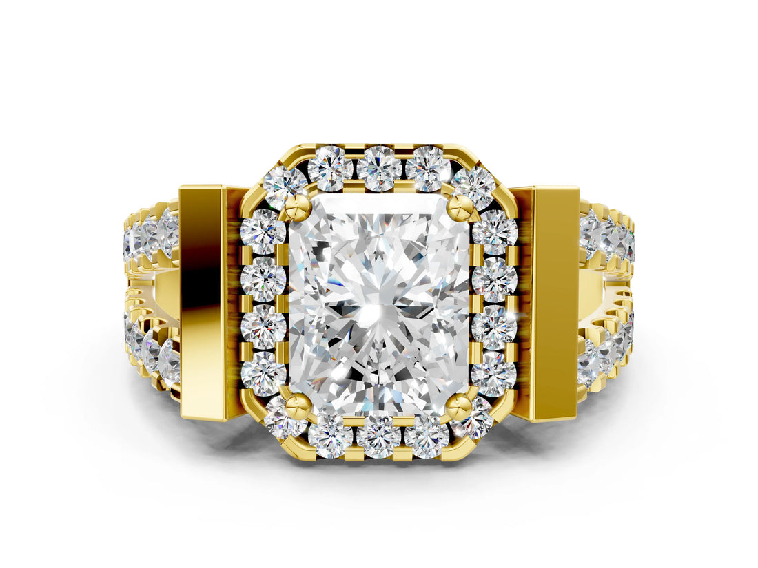 Yellow gold Radiant Cut Cut Halo Split Shank Prong Set Ring_3