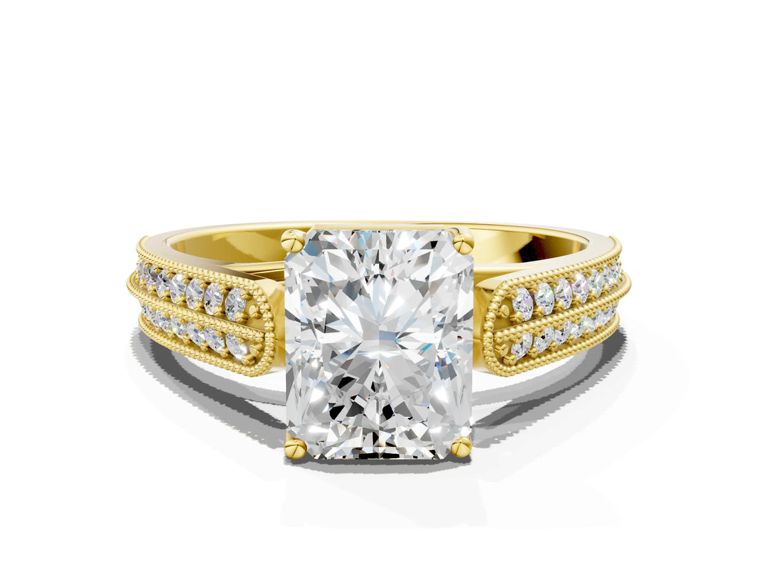 Yellow gold Radiant Cut Cut Pave Split Shank Engagement Ring with Four-Prong Setting_15