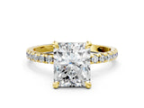 Yellow gold Radiant Cut Diamond Brilliant Solitaire Ring with Pavé Band and Four-Prong Setting_15