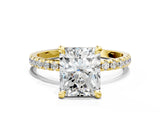 Yellow gold Radiant Cut Diamond Brilliant Solitaire Ring with Pavé Band and Four-Prong Setting_306