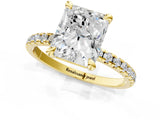 Yellow gold Radiant Cut Diamond Brilliant Solitaire Ring with Pavé Band and Four-Prong Setting_307