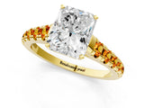 Yellow gold Radiant Cut Diamond Cathedral Solitaire Ring with Round with Citrine side stone Pavé Band_25