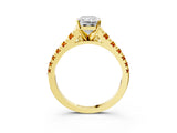 Yellow gold Radiant Cut Diamond Cathedral Solitaire Ring with Round with Citrine side stone Pavé Band_27