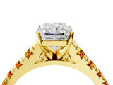 Yellow gold Radiant Cut Diamond Cathedral Solitaire Ring with Round with Citrine side stone Pavé Band_28
