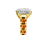 Yellow gold Radiant Cut Diamond Cathedral Solitaire Ring with Round with Citrine side stone Pavé Band_29