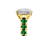 Yellow gold Radiant Cut Diamond Cathedral Solitaire Ring with Round with Emerald side stone Pavé Band_5