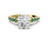 Yellow gold Radiant Cut Diamond Cathedral Solitaire Ring with Round with Green Sapphire side stone Pavé Band_12