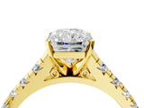 Yellow gold Radiant Cut Diamond Cathedral Solitaire Ring with Round with Moissanite side stone Pavé Band_16