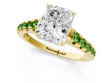 Yellow gold Radiant Cut Diamond Cathedral Solitaire Ring with Round with Peridot side stone Pavé Band_1