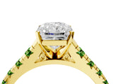 Yellow gold Radiant Cut Diamond Cathedral Solitaire Ring with Round with Peridot side stone Pavé Band_4