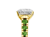 Yellow gold Radiant Cut Diamond Cathedral Solitaire Ring with Round with Peridot side stone Pavé Band_5