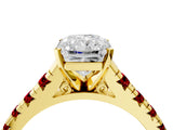 Yellow gold Radiant Cut Diamond Cathedral Solitaire Ring with Round with Ruby side stone Pavé Band_28