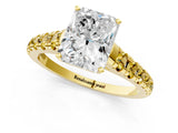 Yellow gold Radiant Cut Diamond Cathedral Solitaire Ring with Round with Yellow Sapphire side stone Pavé Band_37