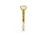 Yellow gold Radiant Cut Diamond Cathedral Solitaire Ring with Round with Yellow Sapphire side stone Pavé Band_38