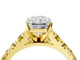 Yellow gold Radiant Cut Diamond Cathedral Solitaire Ring with Round with Yellow Sapphire side stone Pavé Band_40